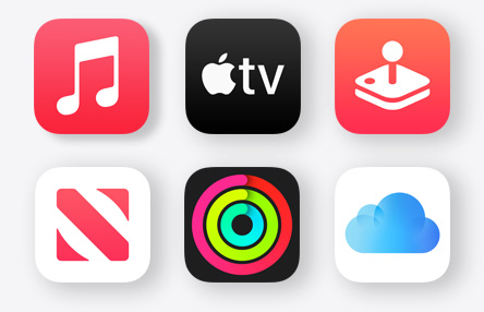 Apple Music, Apple TV, Apple Arcade, Apple News, Apple Fitness+ and iCloud app icons