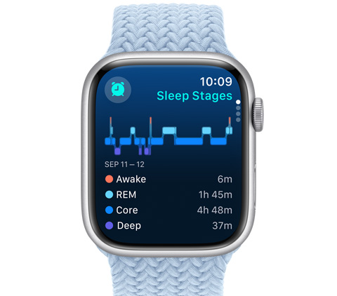 Kella eestvaade, millel on näha rakendus Sleep Stages.