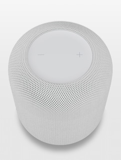 Witte HomePod in de AR-weergave op het scherm van een iPhone.