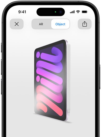 在 iPhone 上以 AR 看看 iPad mini 貼合著 Apple Pencil Pro。