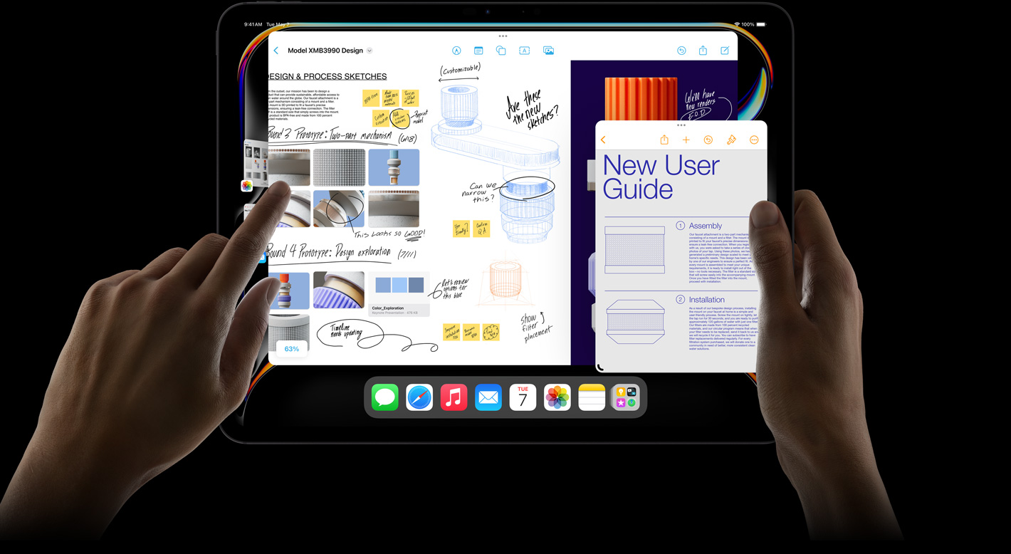 iPad Pro in horizontale stand, gebruiker switcht tussen apps