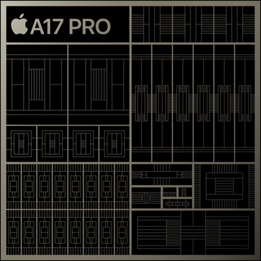 Eine stilisierte Illustration, die den A17 Pro Chip darstellt