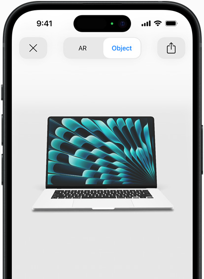 Preview of MacBook Air in Silver color being viewed in AR experience on iPhone