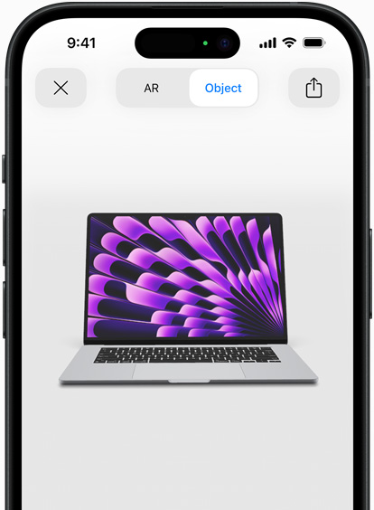 Vorschau eines MacBook Air in Space Grau, die als AR Erlebnis auf einem iPhone angezeigt wird