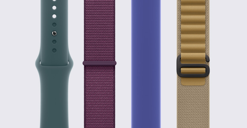 Different Apple Watch bands laid out vertically next to each other.