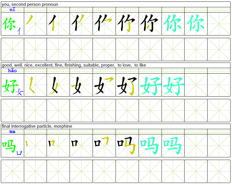 Chinese Character Writing Exercise Sheets