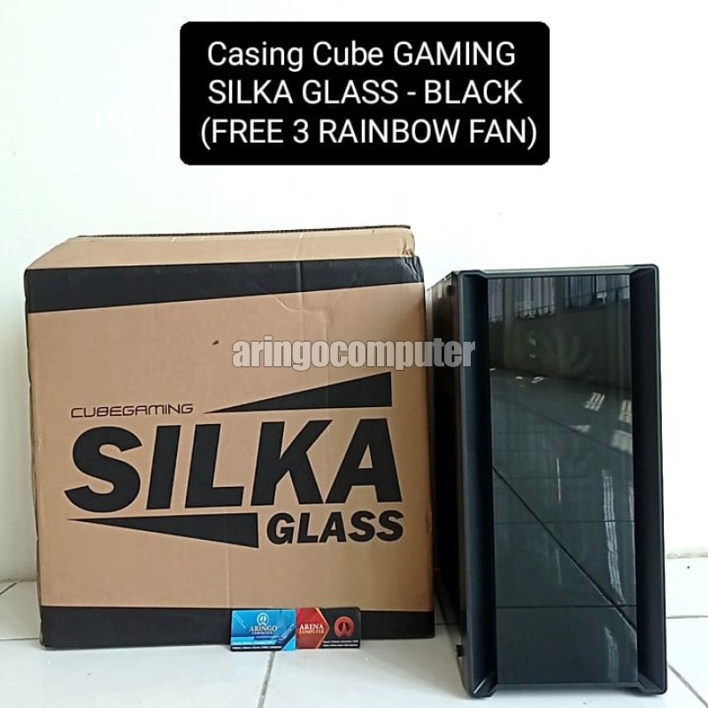 Casing Cube GAMING SILKA GLASS ATX - BLACK (FREE 3 RAINBOW FAN)