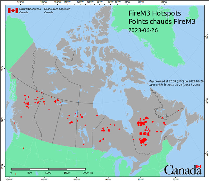 Canada Wildfire Fire M3Hotspots map June 26, 2023 (SOURCE: Natural Resources Canada)