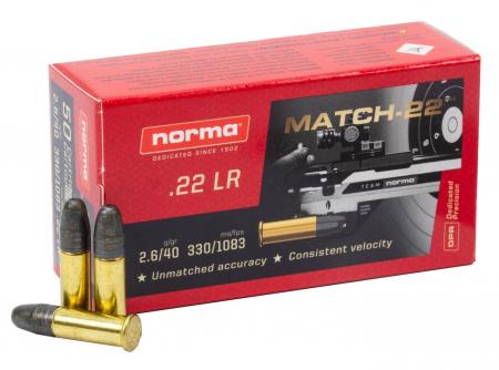 Boite de 50 cartouches Cal.22lr  NORMA MATCH-22 40GRS / 330ms