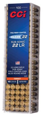 Boite de 100 cartouches Cal. 22lr CCI Subsonic Clean  40grs