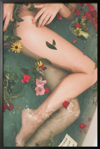 Bathtub filled with flowers poster