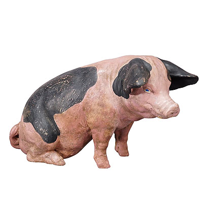 1930s Swabian Hallic Country Pig Made of Terracotta.