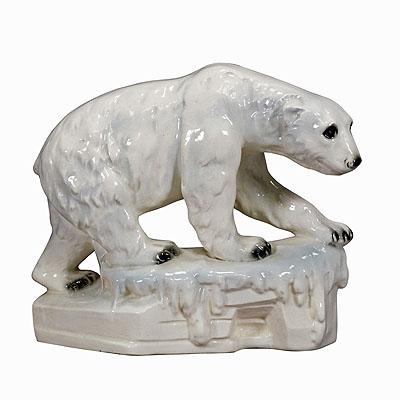 Antique Faience Polar Bear Sculpture, ca. 1930s.