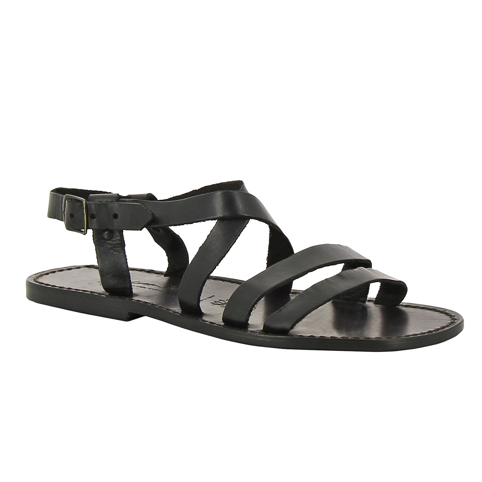 Handmade in Italy men's black leather Franciscan sandals