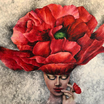 Painting titled "Red poppy" by Irina Laskin, Original Artwork, Oil