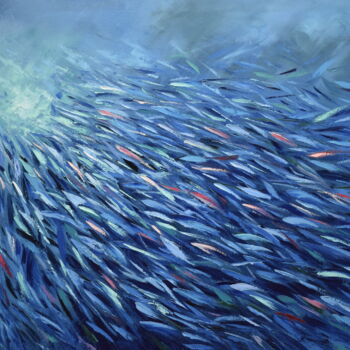 Painting titled "Blue Fish Sardines…" by Olga Nikitina, Original Artwork, Oil