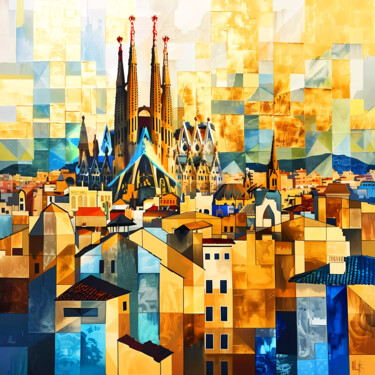 Digital Arts titled "Barcelona Spain. Sa…" by Irina Bast, Original Artwork, Analog Print Mounted on Wood Stretcher frame