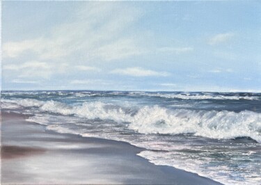 Painting titled "Baltic Sea Waves" by Oksana Salminen, Original Artwork, Oil Mounted on Wood Stretcher frame