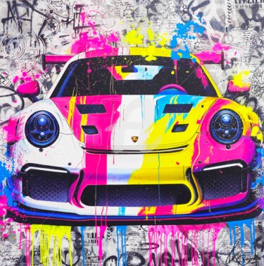 Pintura intitulada "Porsche Street Art" por Vincent Bardou, Obras de arte originais, Óleo Montado em Armação em madeira