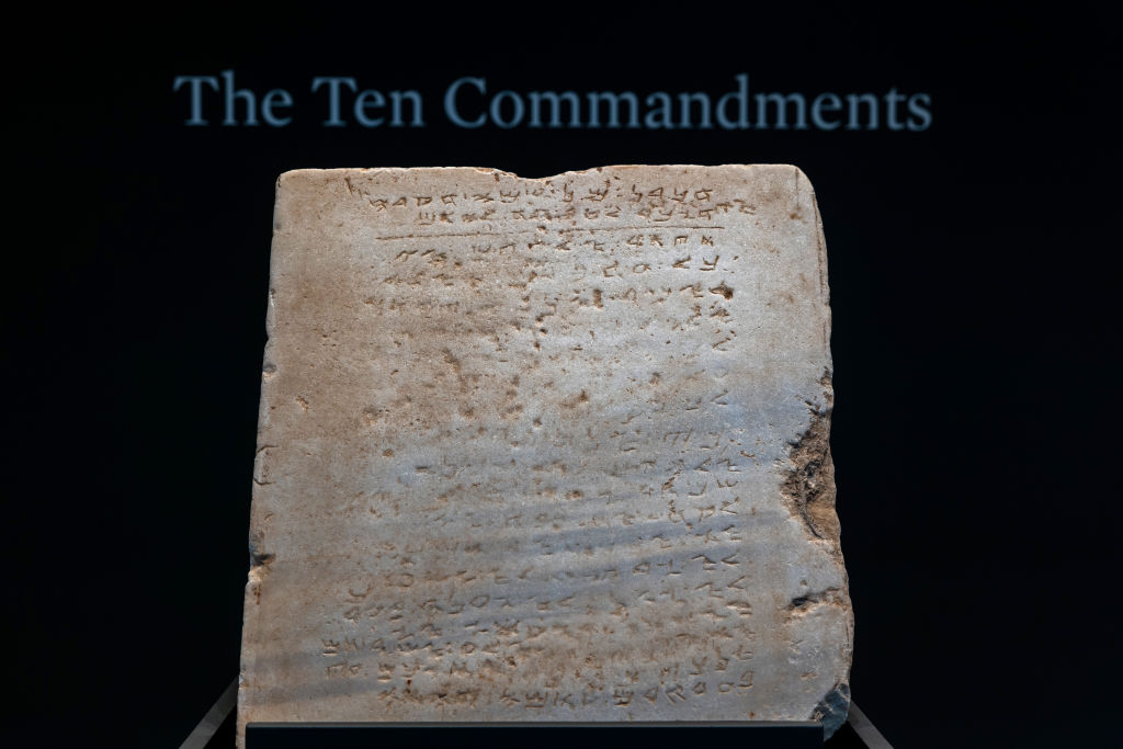 The oldest-known stone tablet inscribed with the Ten Commandments, ca. 300 to 800 CE, sold at a Sotheby's auction for more than $5 million, 2024.