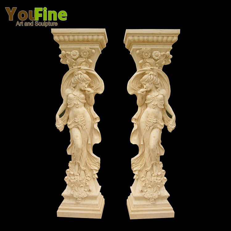 Decorative hand carved marble lady statue column for sale