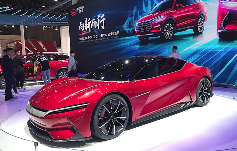 The BYD e-SEED GT concept EV seen during the media day for the Shanghai auto show in Shanghai, China.