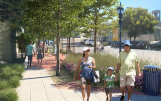 Rendering of a pedestrian walkway on E Street (Renderings courtesy Schmidt Design Group)