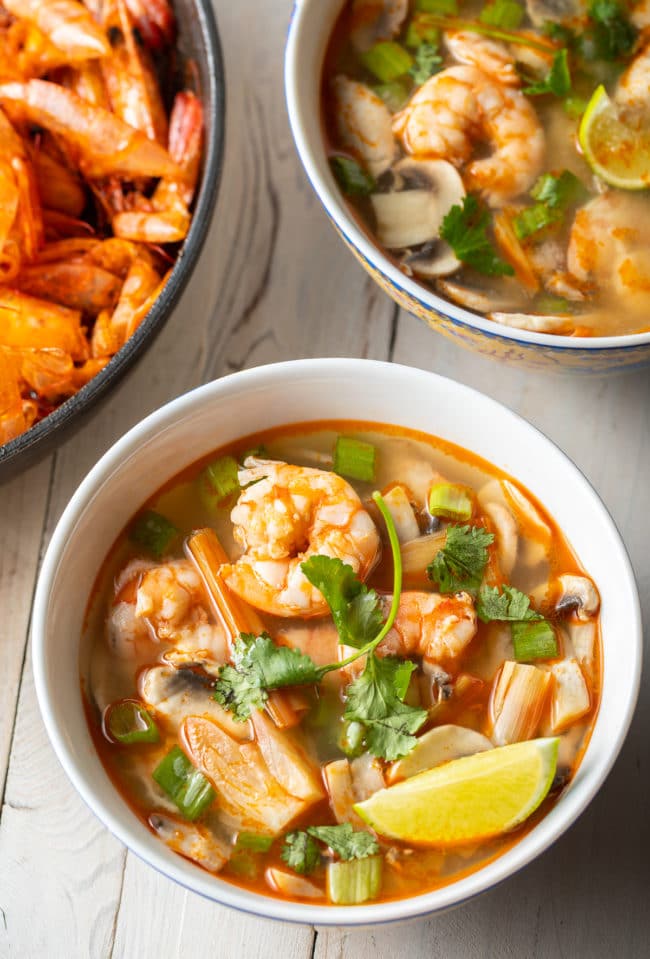 Tom Yum Kung Soup Recipe in bowls. 