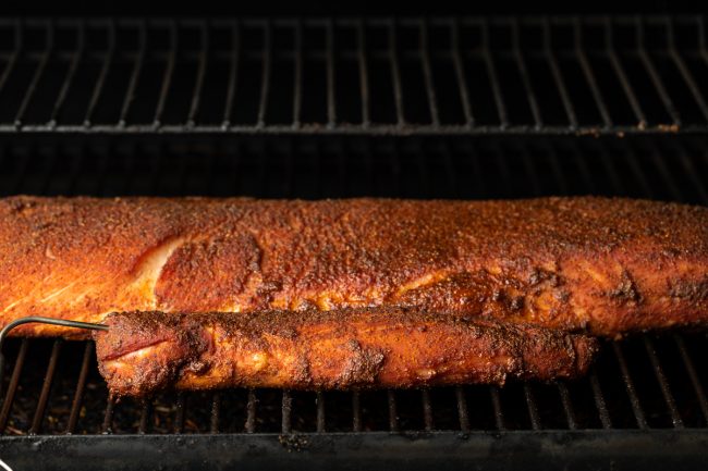 loin and tenderloin in a smoker with Smoked Pork Loin Rub