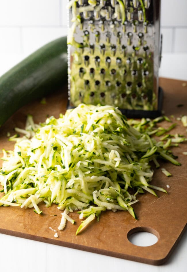 Zucchini grated on a cheese grater.