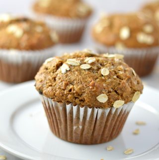 Healthy Whole Wheat Banana and Date Muffins recipe that are moist and super easy to make. Made with oats, bran and chocolate chips, they make a great grab and go breakfast idea.