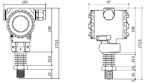 High temperature pressure transducer dimensional drawing