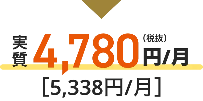 実質4,780円/月（税抜）[5,338円/月]