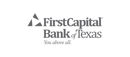 Logo of FirstCapital Bank of Texas, featuring the bank's name in a stacked format. The text 