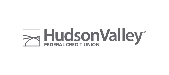 The image features the logo of Hudson Valley Federal Credit Union. It includes a square icon with abstract lines resembling a bridge, followed by bold, grey text stating 