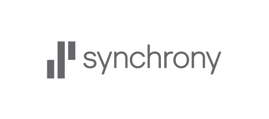 The image shows the Synchrony logo, often seen in healthcare marketing. The logo features the word 