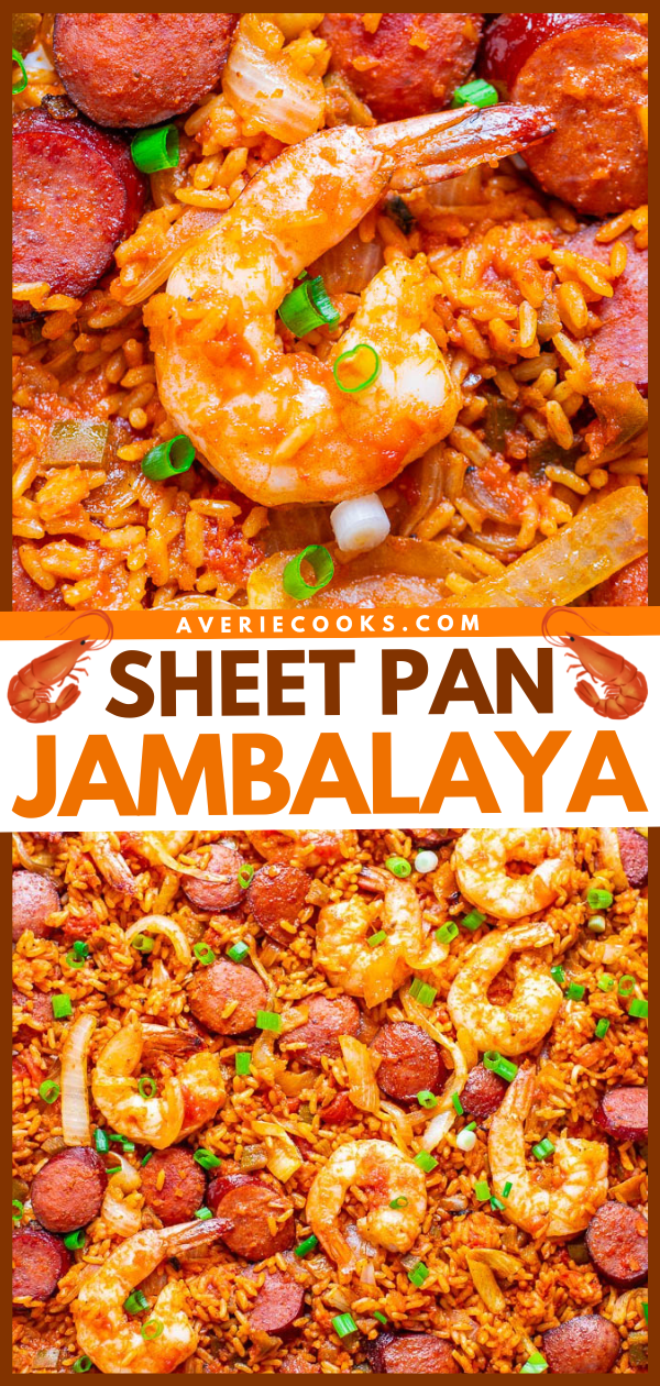 Easy Jambalaya with Sausage and Shrimp — The EASIEST and BEST recipe for jambalaya you'll ever taste that's ready in 20 minutes!! Juicy sausage and shrimp with tender rice and the PERFECT amount of kick will keep you going back for more!!