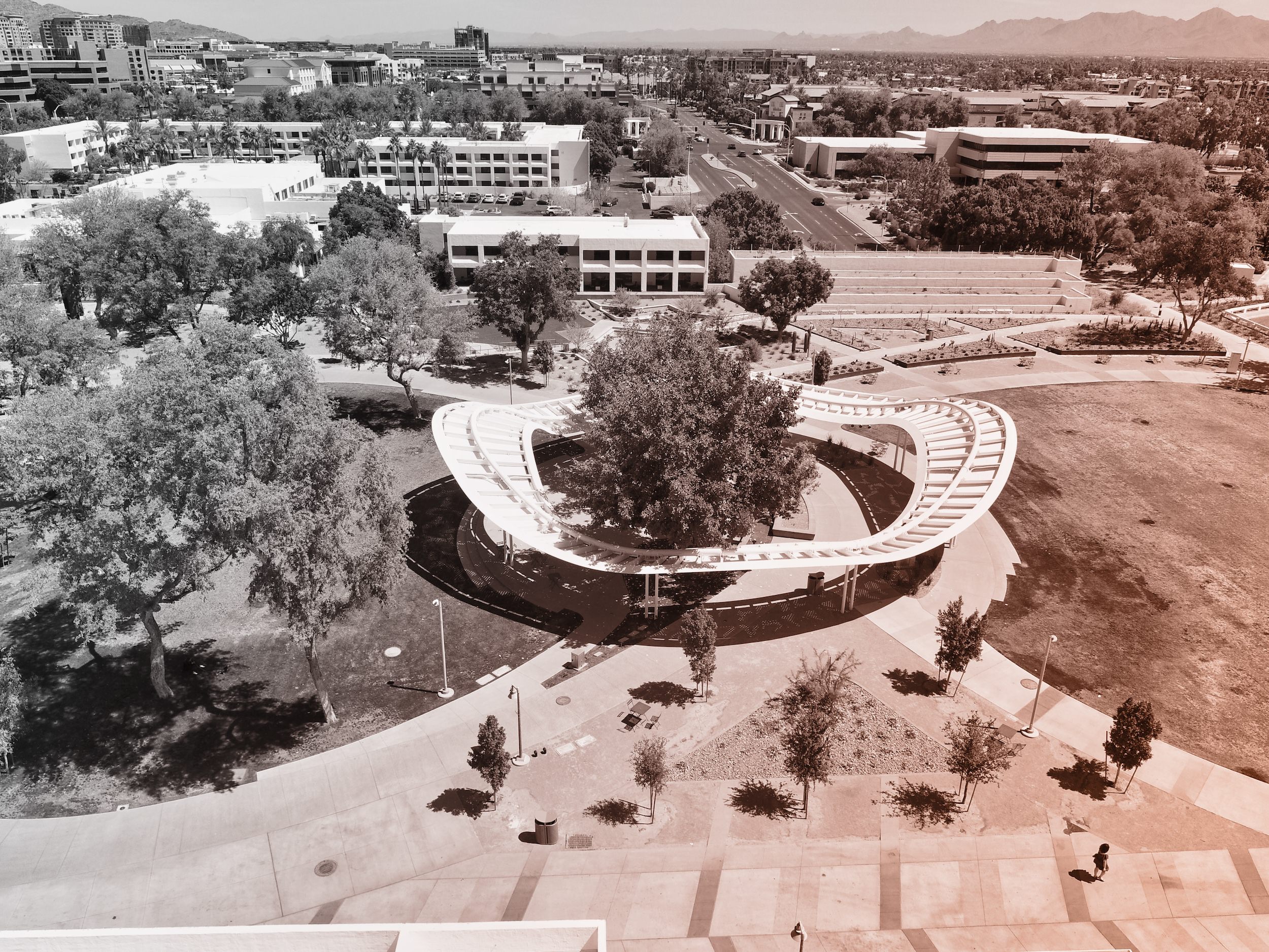 Aerial view of the Scottsdale Civic Center.