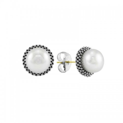 Lagos Sterling Silver Luna Pearl Stud Earrings