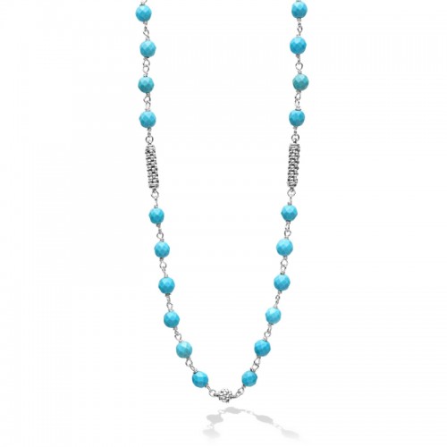 Lagos Sterling Silver Caviar Icon Turquoise Beaded Station Necklace