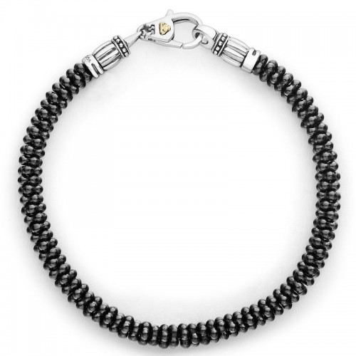 Lagos Sterling Silver And 18K Gold Black Caviar Black Ceramic Beaded Bracelet