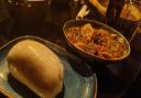 The main course of okra stew and banku