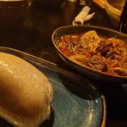 The main course of okra stew and banku