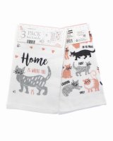 Country Club Pack of 3 Cats Design Tea Towels