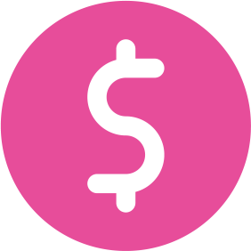 A white dollar sign symbol inside a pink circle, reminiscent of a sweet dessert or ice cream franchise.