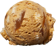 A single scoop of caramel swirl ice cream from a popular dessert franchise, showcasing its creamy texture with visible caramel streaks.