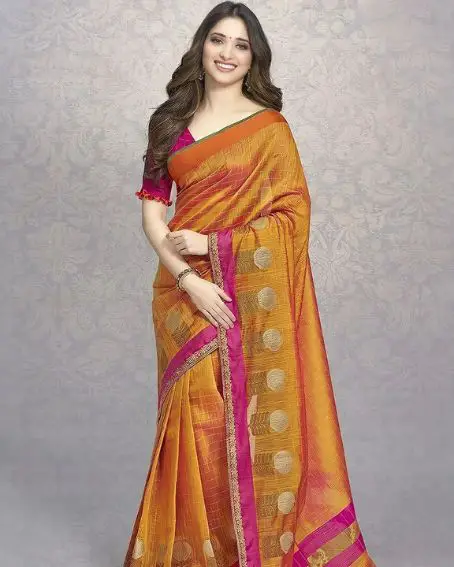 Checkered Pattern Orange And Pink Mix Saree