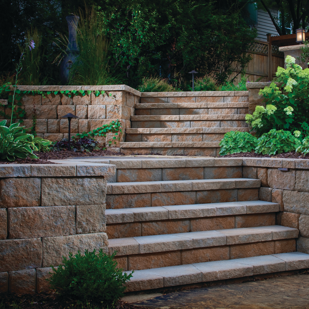 Rough-hewn face, earth tone retaining wall stocked in Richmond