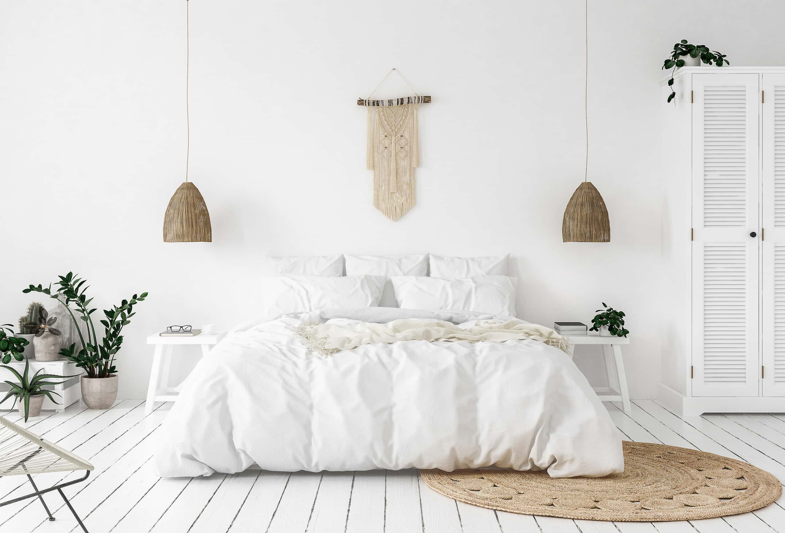 white bedroom bohemian