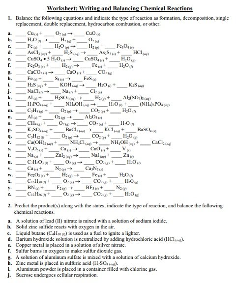 Free Balancing Chemical Equations Worksheets [With Answers] - Best ...